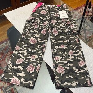 VIP Camouflage Pants with Pink Rose Design